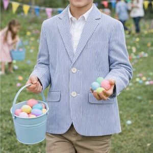 Boys Seersucker Blue Blazer‎ (boys size 5) NWT